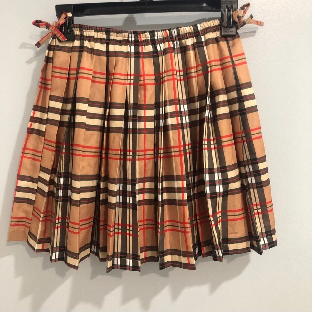 Girls Classic Plaid Pleated Mini Skirt Elastic Waist Cotton Blend Size Girls 10Y